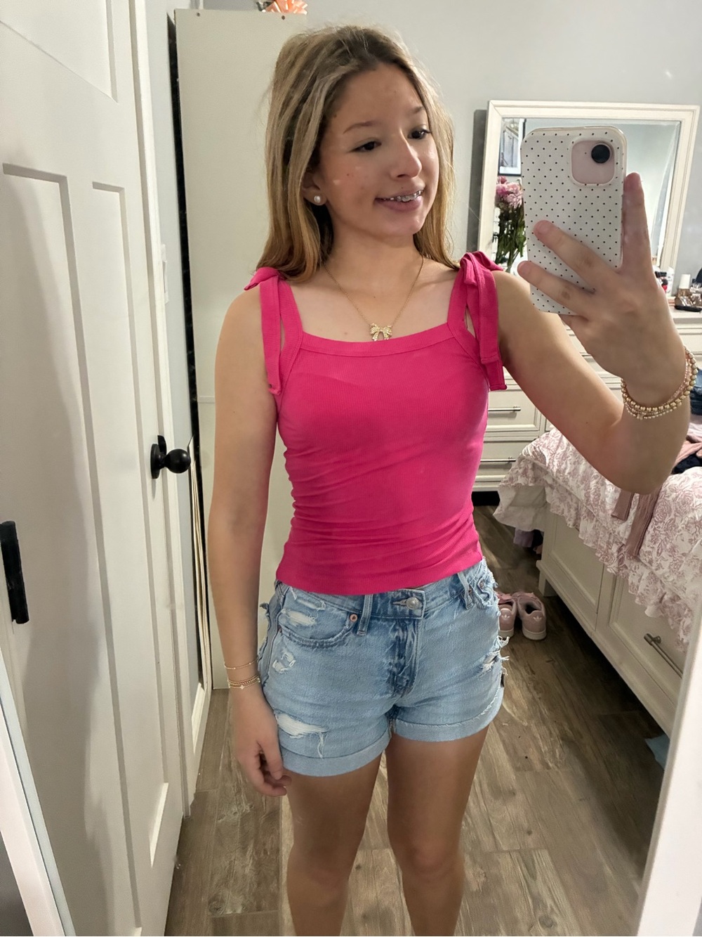 Women’s Hot Pink Tie-Shoulder Tank Top